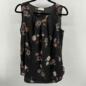 Loft Outlet Gray Floral Sleeveless Pleated Blouse Small Boho Lightweight Office